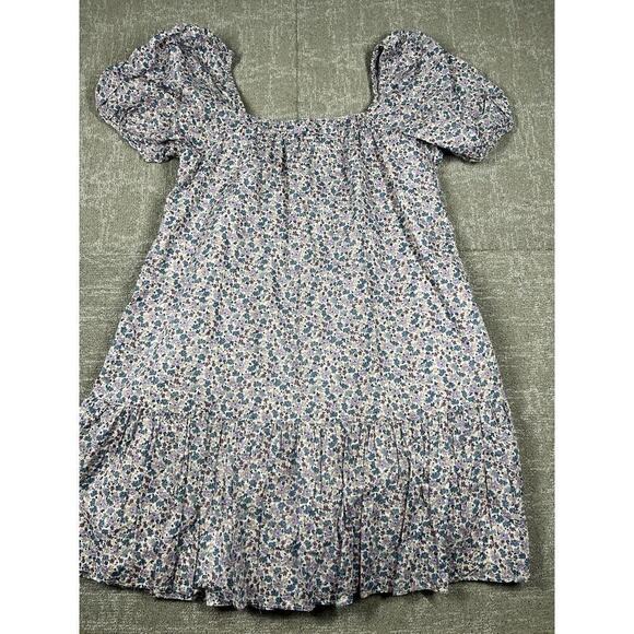 Uniqlo Floral Short Sleeve Puffer Shoulder Boho Mini Dress Size L - Picture 6 of 6